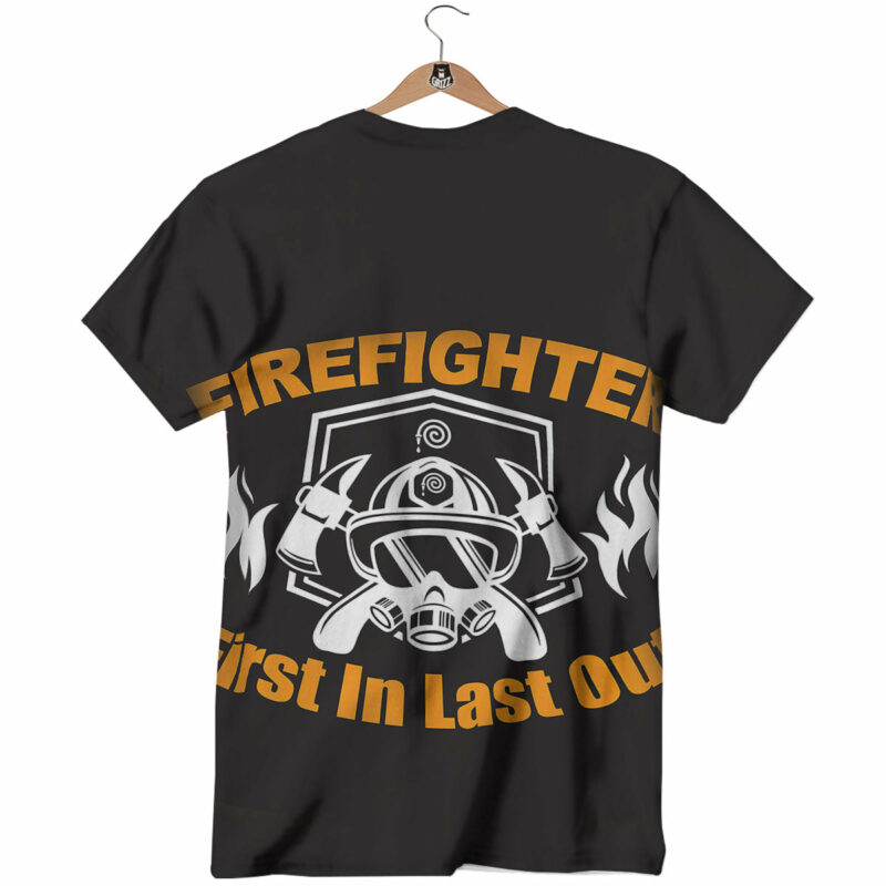Orange prints First In Last Out Firefighter Print T-Shirt