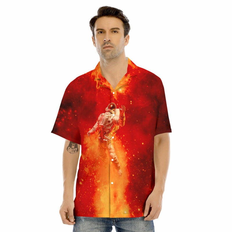OrangePrints.com -Fire Astronaut Print Men's Hawaiian Shirt