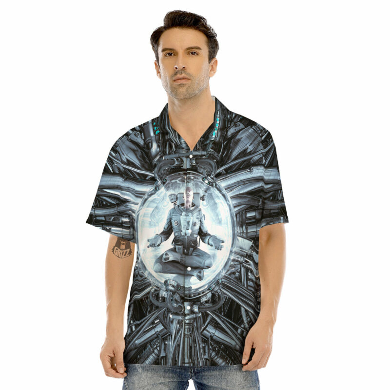 OrangePrints.com -Astronaut In Machine Print Men's Hawaiian Shirt
