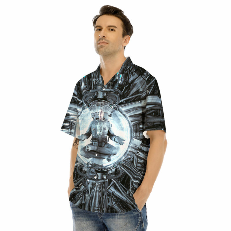 Orange prints Astronaut In Machine Print Men's Hawaiian Shirt