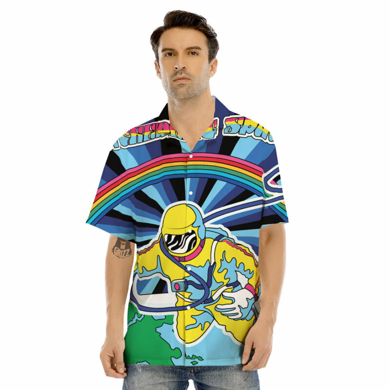 OrangePrints.com -Psychedelic Space And Astronaut Print Men's Hawaiian Shirt