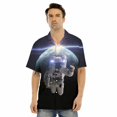 OrangePrints.com -Floating Astronaut In Outer Space Print Men's Hawaiian Shirt
