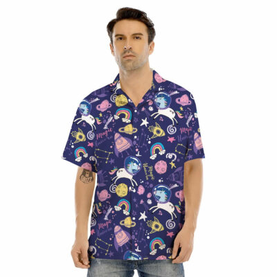 OrangePrints.com -Unicorn Space Astronaut Print Pattern Men's Hawaiian Shirt