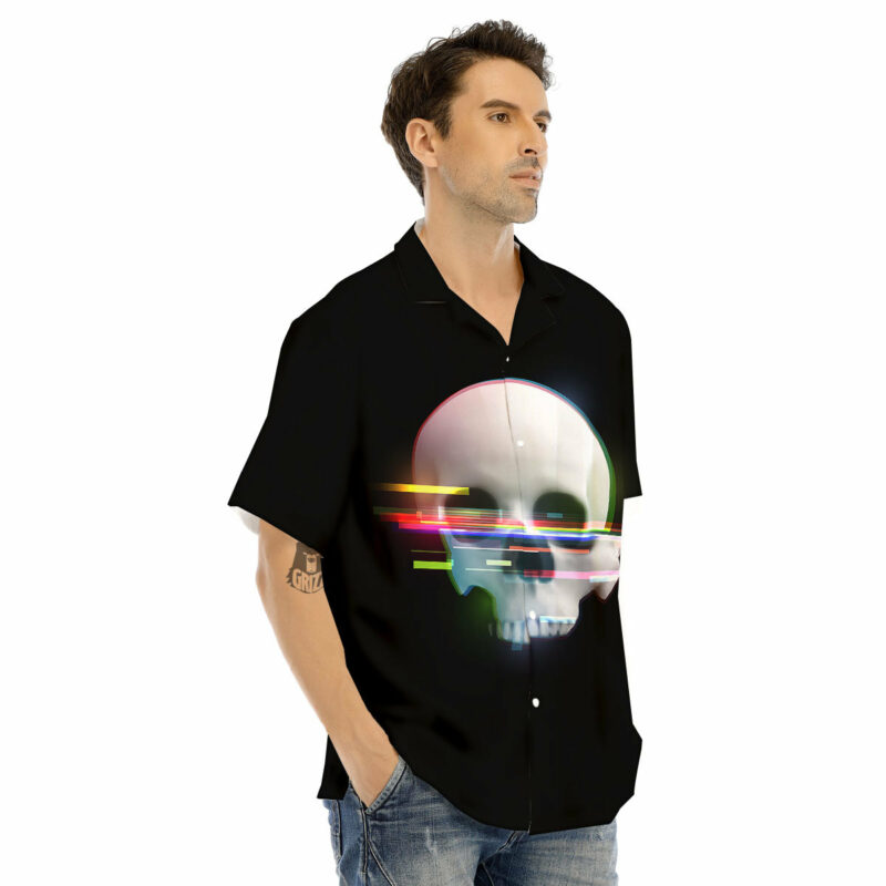 Orange prints Astronaut Skull Digital Glitch Print Men's Hawaiian Shirt