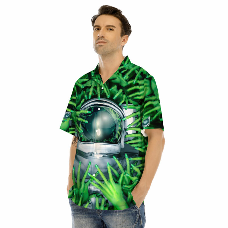 Orange prints Astronaut And Alien Sci Fi Print Men's Hawaiian Shirt