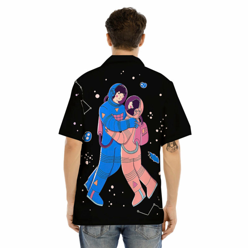 Orange prints Couple Astronaut Travel In Space Print Men's Hawaiian Shirt