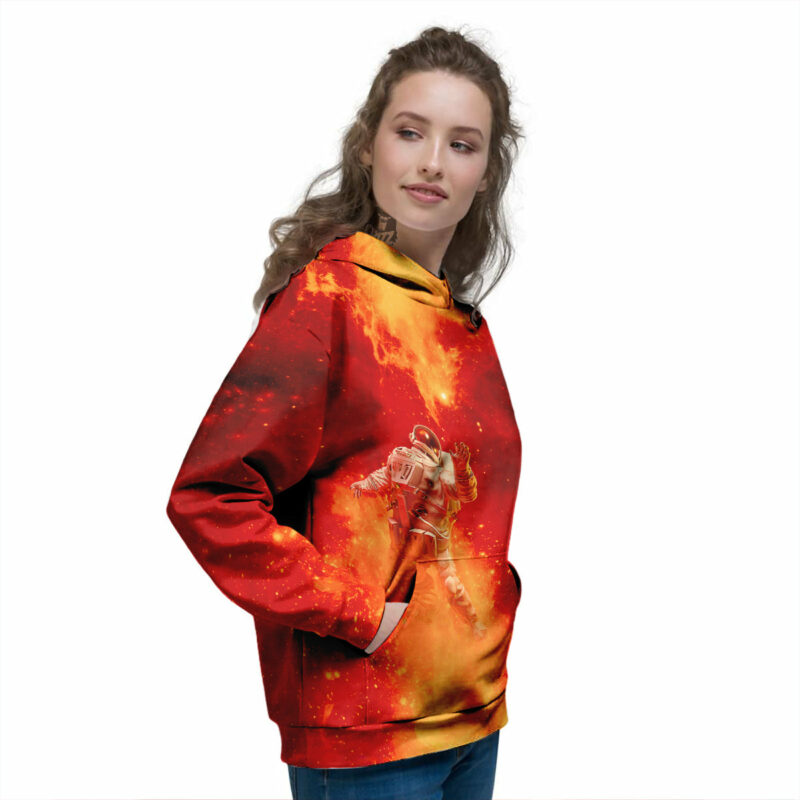 Orange prints Fire Astronaut Print Women's Hoodie