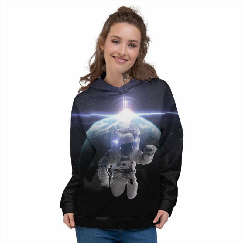 Orange prints Floating Astronaut In Outer Space Print Women's Hoodie