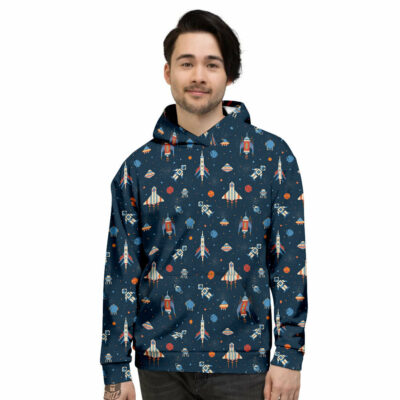 OrangePrints.com -Pixel Space And Astronaut Print Pattern Men's Hoodie