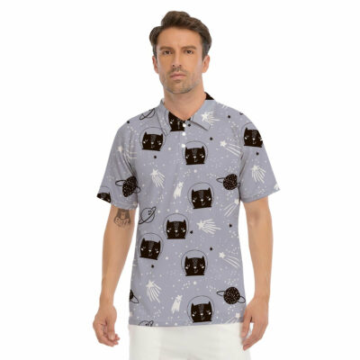 OrangePrints.com -Cute Astronaut Cat Print Men's Golf Shirts