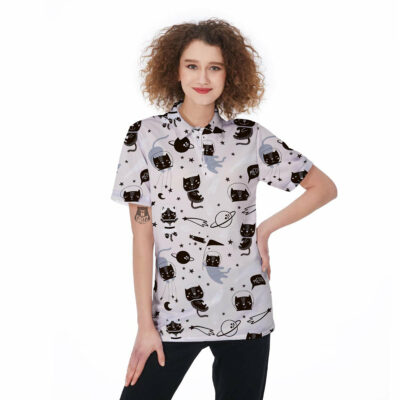 OrangePrints.com -Cute Meow Astronaut Cat Print Women's Golf Shirts