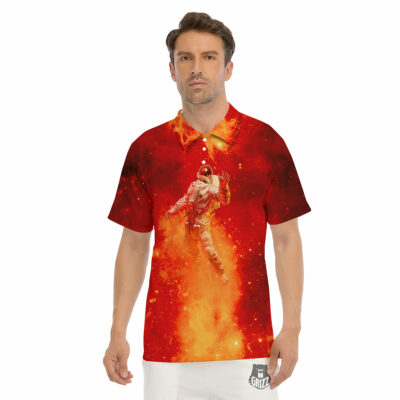 OrangePrints.com -Fire Astronaut Print Men's Golf Shirts