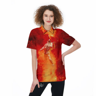 OrangePrints.com -Fire Astronaut Print Women's Golf Shirts