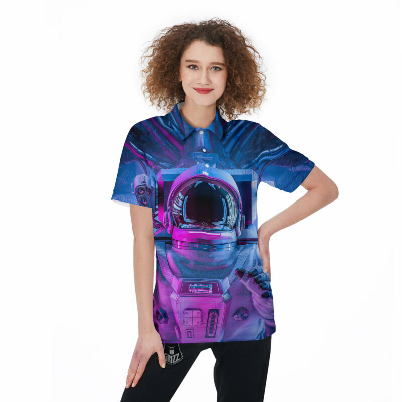 Orange prints Astronaut Futuristic Print Women's Golf Shirts