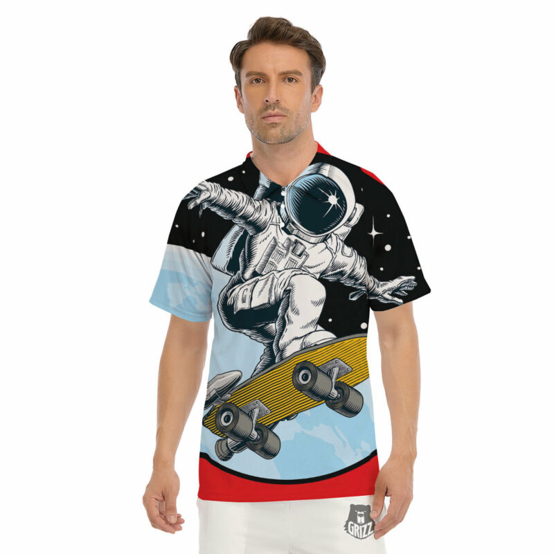 Orange prints Astronaut Skateboard Print Men's Golf Shirts