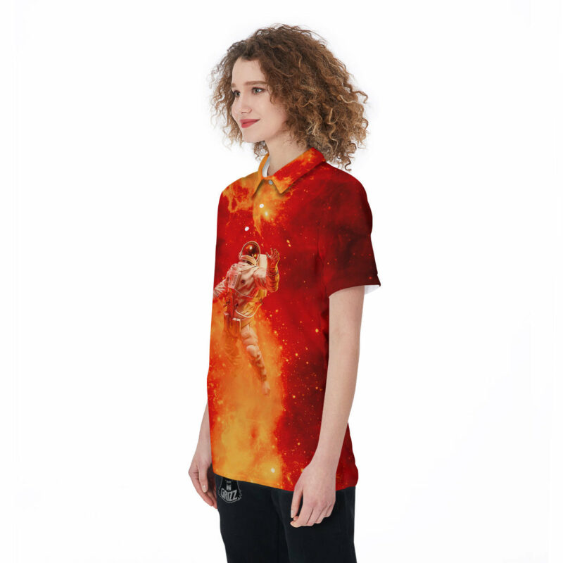 Orange prints Fire Astronaut Print Women's Golf Shirts