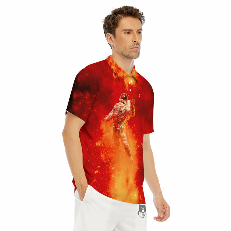 Orange prints Fire Astronaut Print Men's Golf Shirts