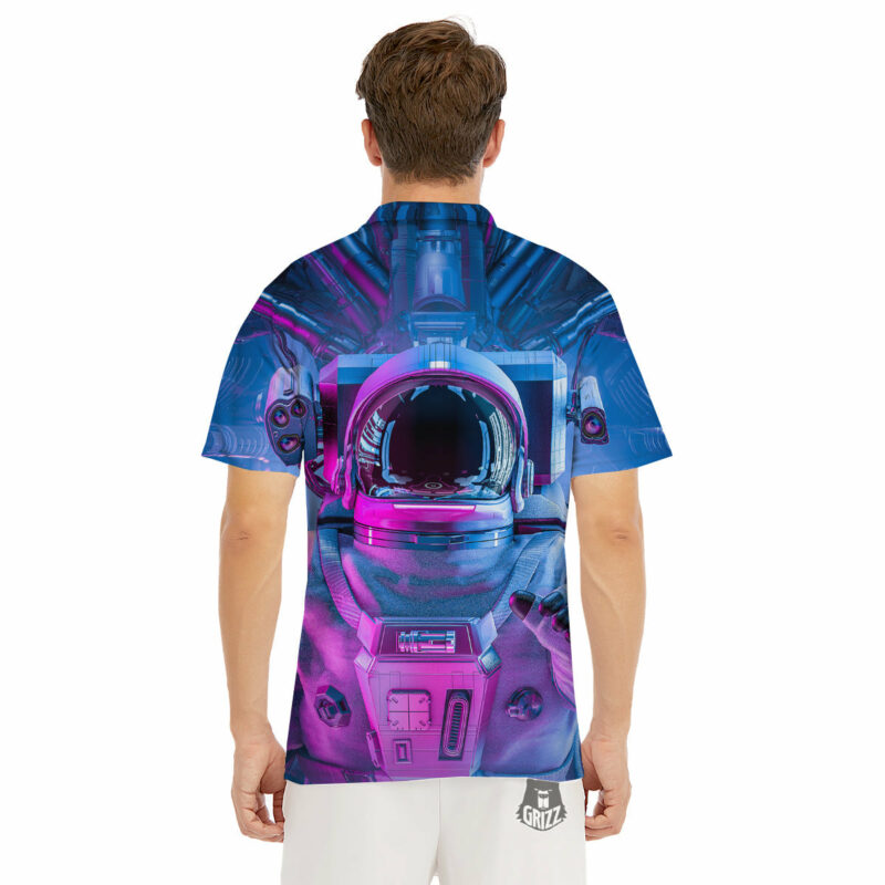 Orange prints Astronaut Futuristic Print Men's Golf Shirts