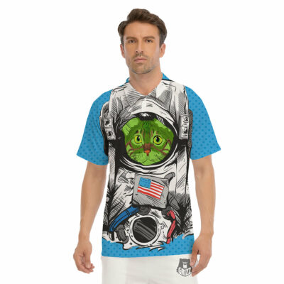 OrangePrints.com -Alien Cat Astronaut Print Men's Golf Shirts