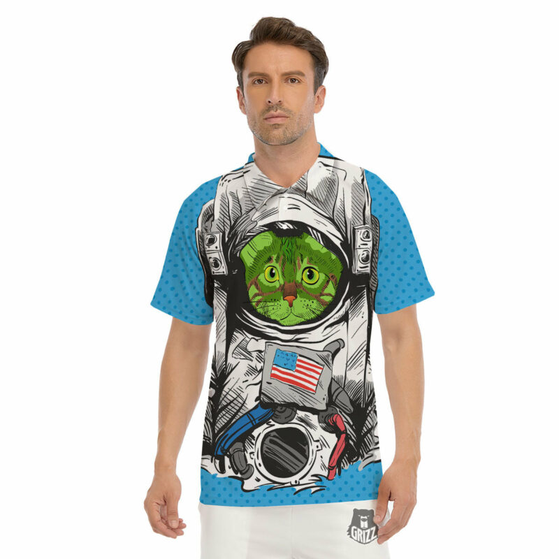 OrangePrints.com -Alien Cat Astronaut Print Men's Golf Shirts