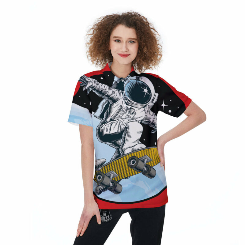 Orange prints Astronaut Skateboard Print Women's Golf Shirts