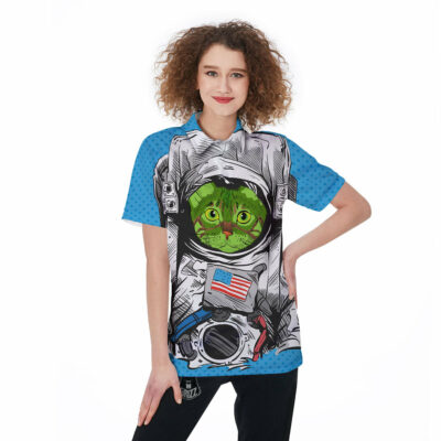 OrangePrints.com -Alien Cat Astronaut Print Women's Golf Shirts