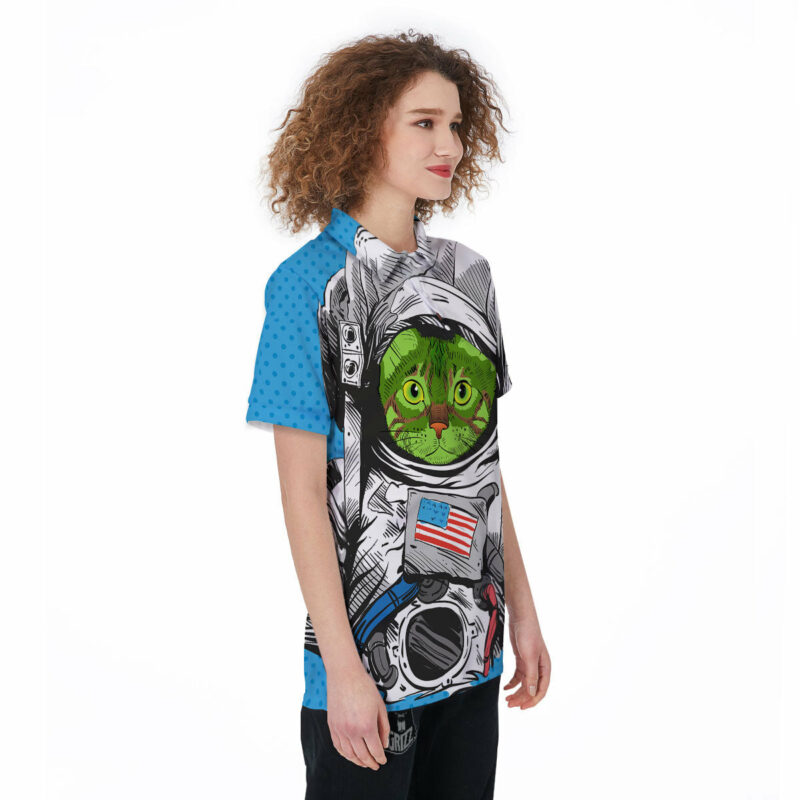 Orange prints Alien Cat Astronaut Print Women's Golf Shirts