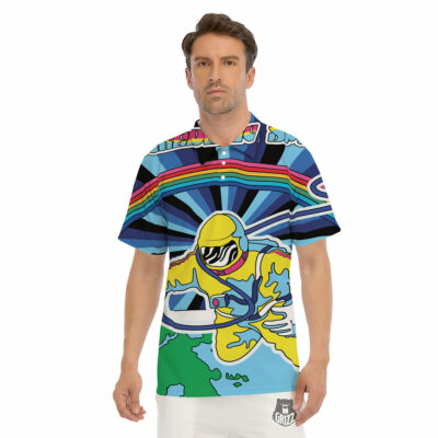 OrangePrints.com -Psychedelic Space And Astronaut Print Men's Golf Shirts