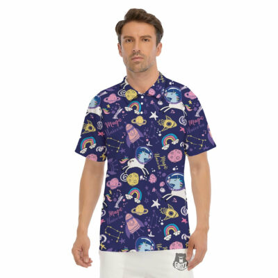 OrangePrints.com -Unicorn Space Astronaut Print Pattern Men's Golf Shirts