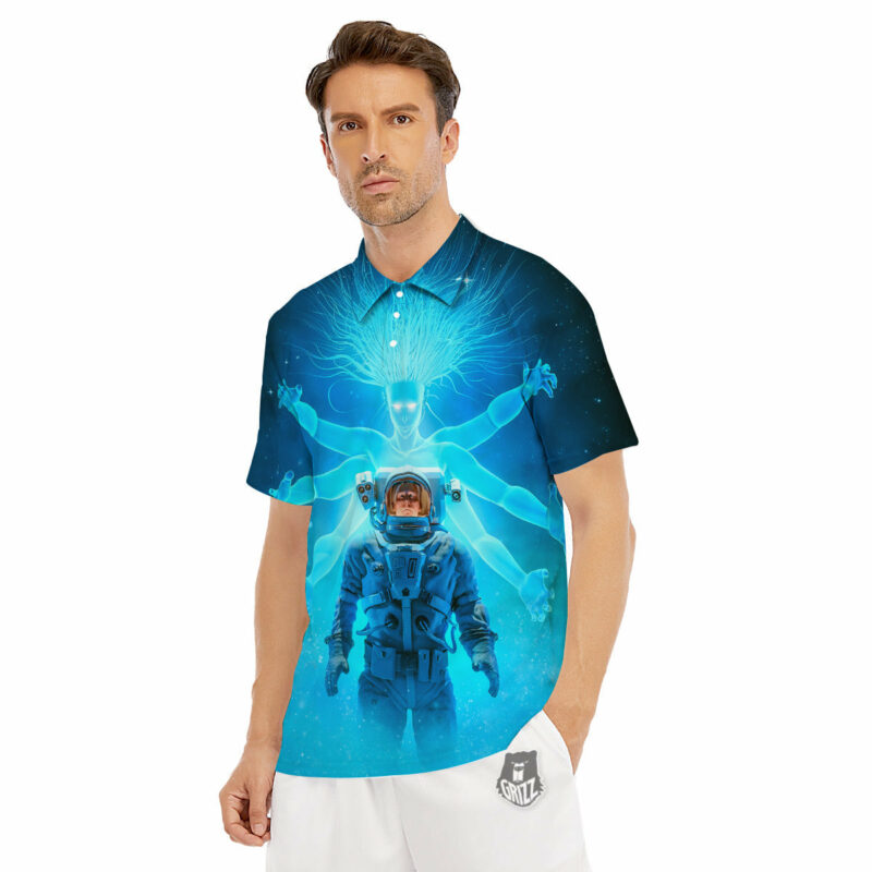 Orange prints Astronaut And Female Alien Print Men's Golf Shirts