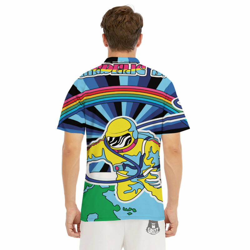 Orange prints Psychedelic Space And Astronaut Print Men's Golf Shirts