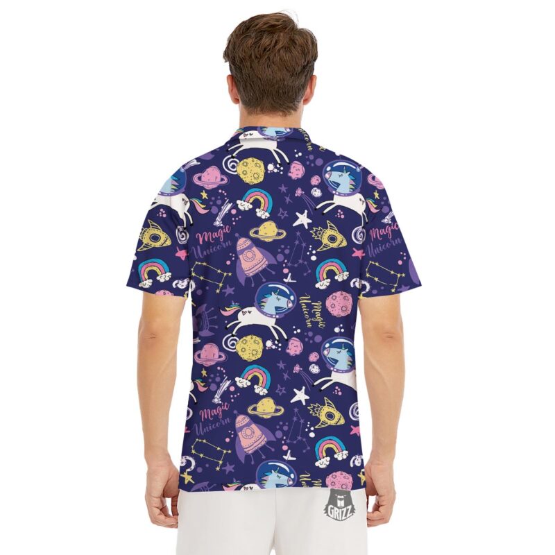 Orange prints Unicorn Space Astronaut Print Pattern Men's Golf Shirts