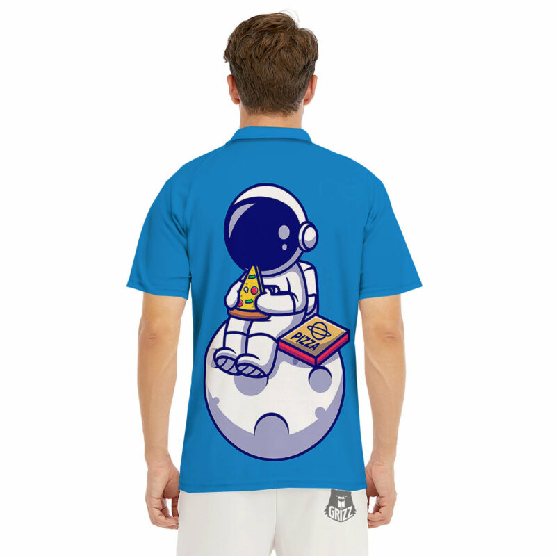 Orange prints Cute Astronaut Eating Pizza Print Men's Golf Shirts