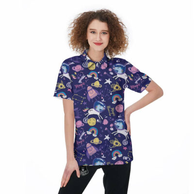 OrangePrints.com -Unicorn Space Astronaut Print Pattern Women's Golf Shirts