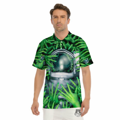 OrangePrints.com -Astronaut And Alien Sci Fi Print Men's Golf Shirts