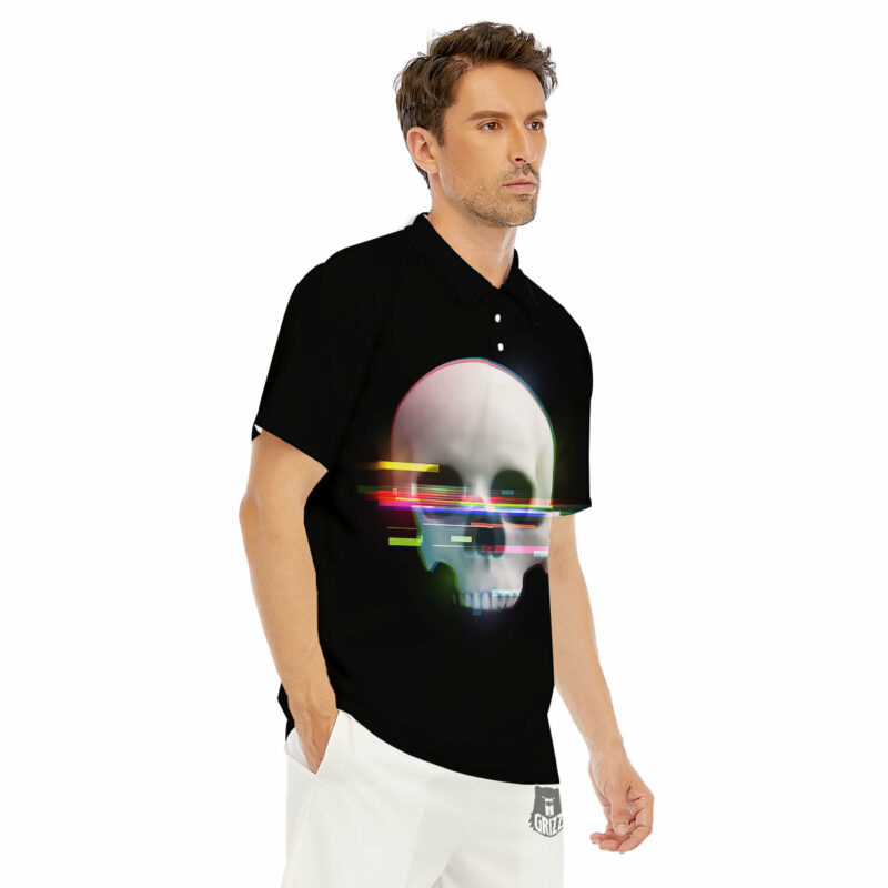 Orange prints Astronaut Skull Digital Glitch Print Men's Golf Shirts