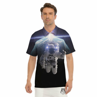 OrangePrints.com -Floating Astronaut In Outer Space Print Men's Golf Shirts