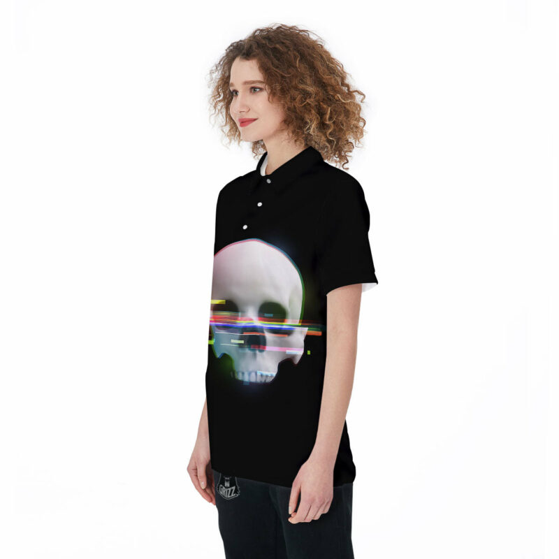 Orange prints Astronaut Skull Digital Glitch Print Women's Golf Shirts
