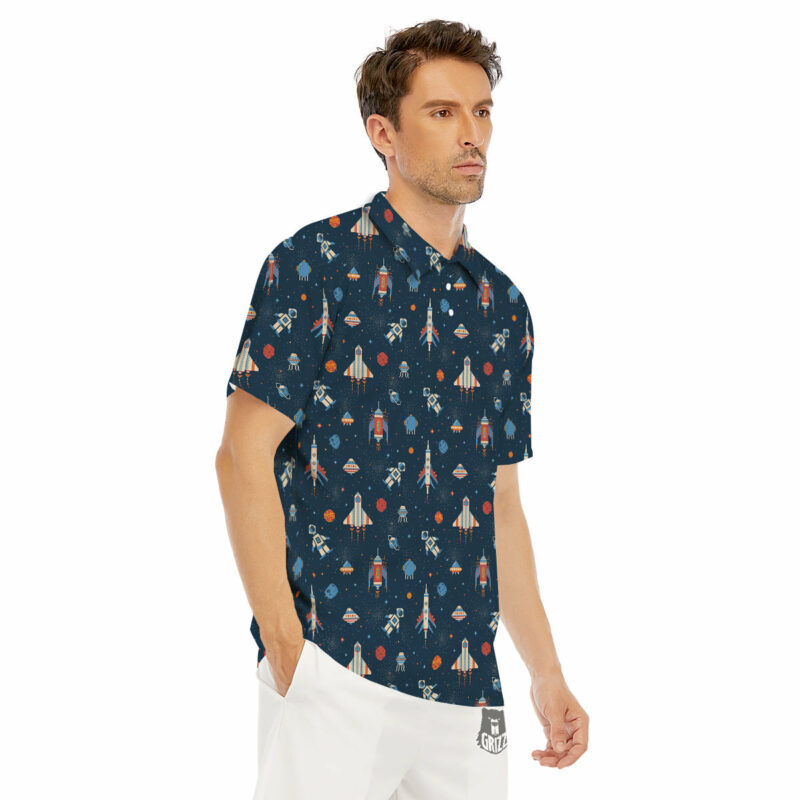 Orange prints Pixel Space And Astronaut Print Pattern Men's Golf Shirts