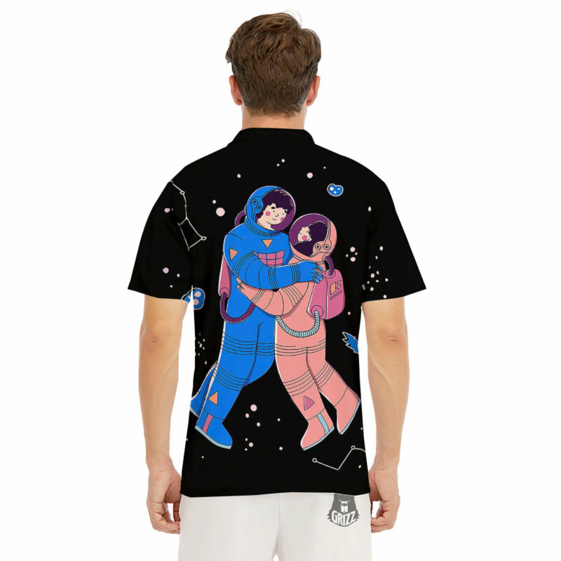 Orange prints Couple Astronaut Travel In Space Print Men's Golf Shirts