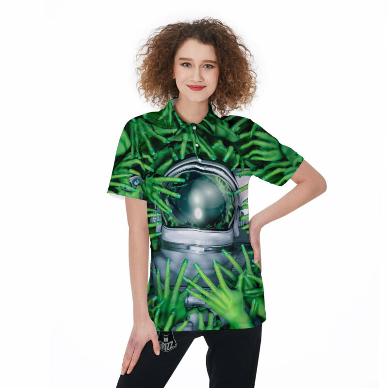 OrangePrints.com -Astronaut And Alien Sci Fi Print Women's Golf Shirts
