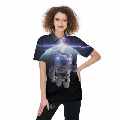 OrangePrints.com -Floating Astronaut In Outer Space Print Women's Golf Shirts