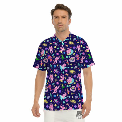 OrangePrints.com -Space Astronaut 8 Bit Print Pattern Men's Golf Shirts
