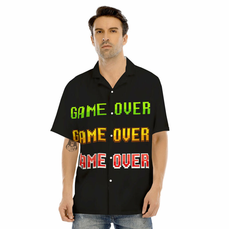 OrangePrints.com -Game Over 8-Bit Print Men's Hawaiian Shirt