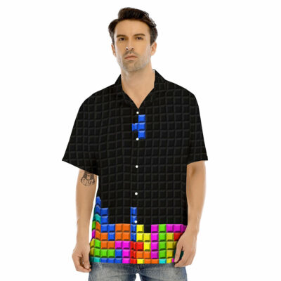 OrangePrints.com -Video Game White Brick Puzzle Print Men's Hawaiian Shirt