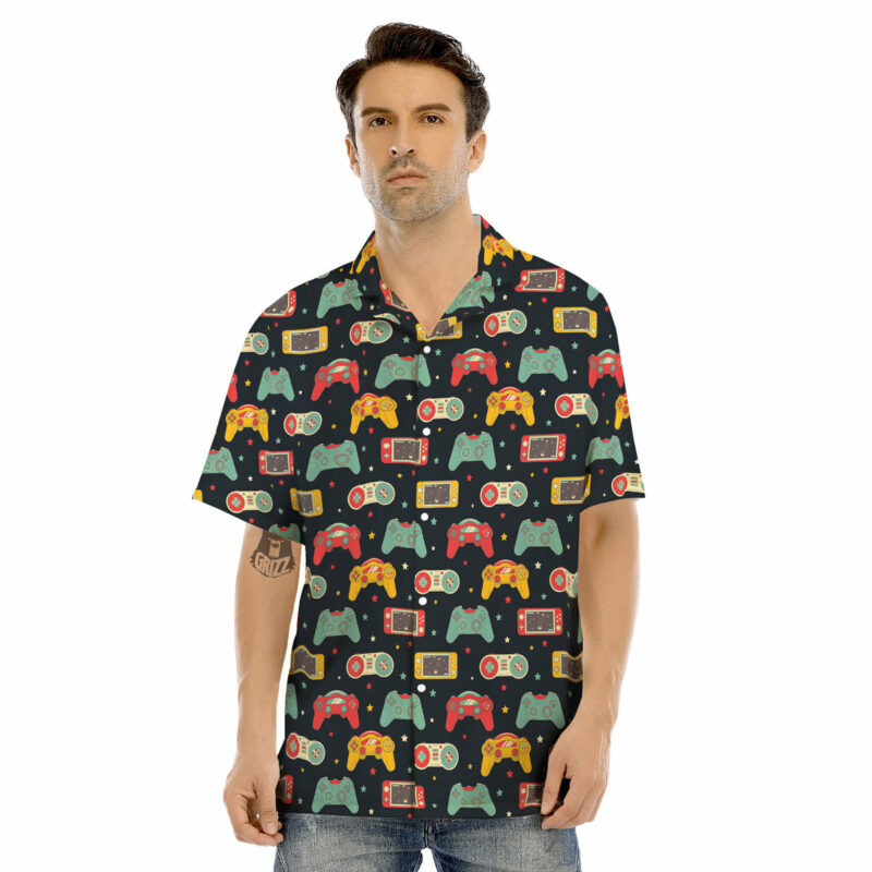 Orange prints Gadgets Video Game Print Pattern Men's Hawaiian Shirt