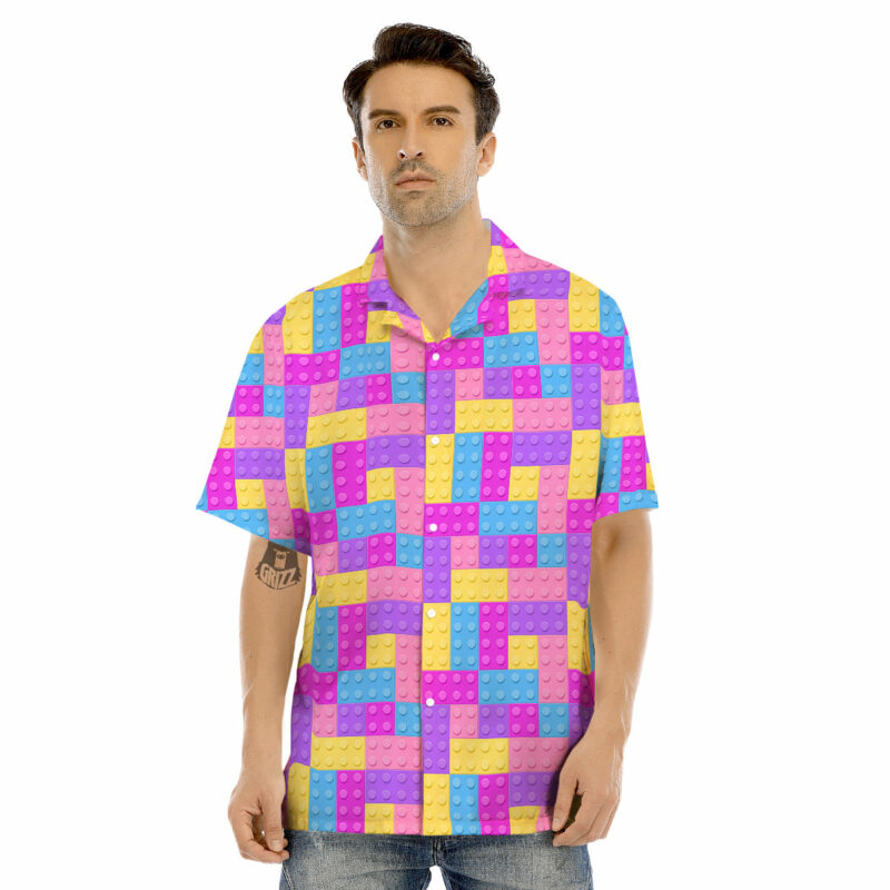 Orange prints Video Game Colorful Block Puzzle Print Men's Hawaiian Shirt