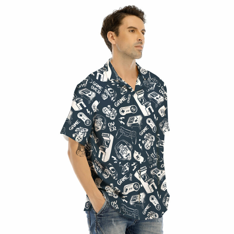 Orange prints Devices Video Game Print Pattern Men's Hawaiian Shirt