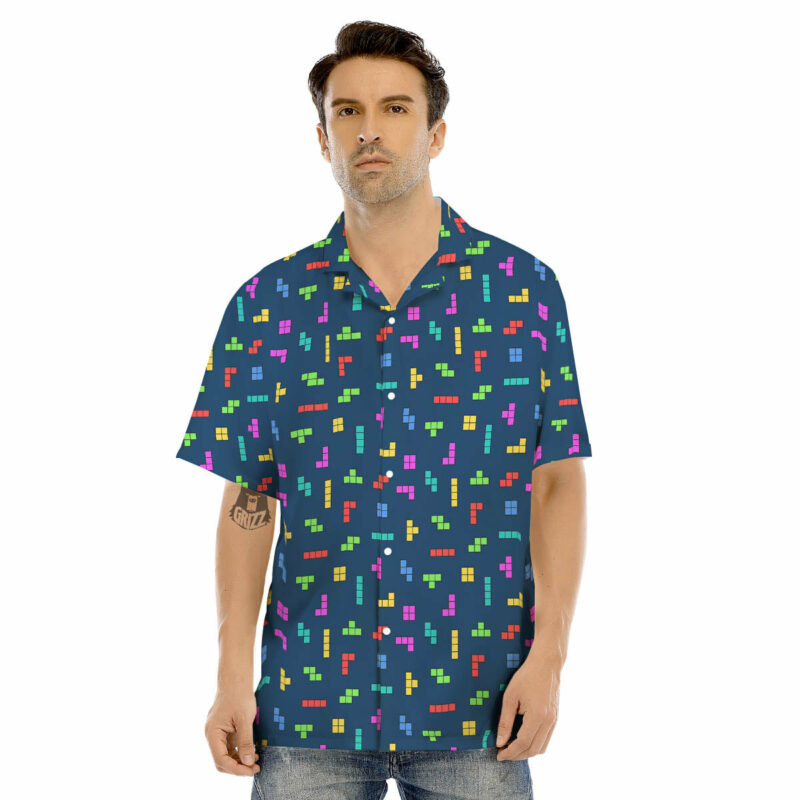 OrangePrints.com -Puzzle Game Colorful Brick Print Pattern Men's Hawaiian Shirt