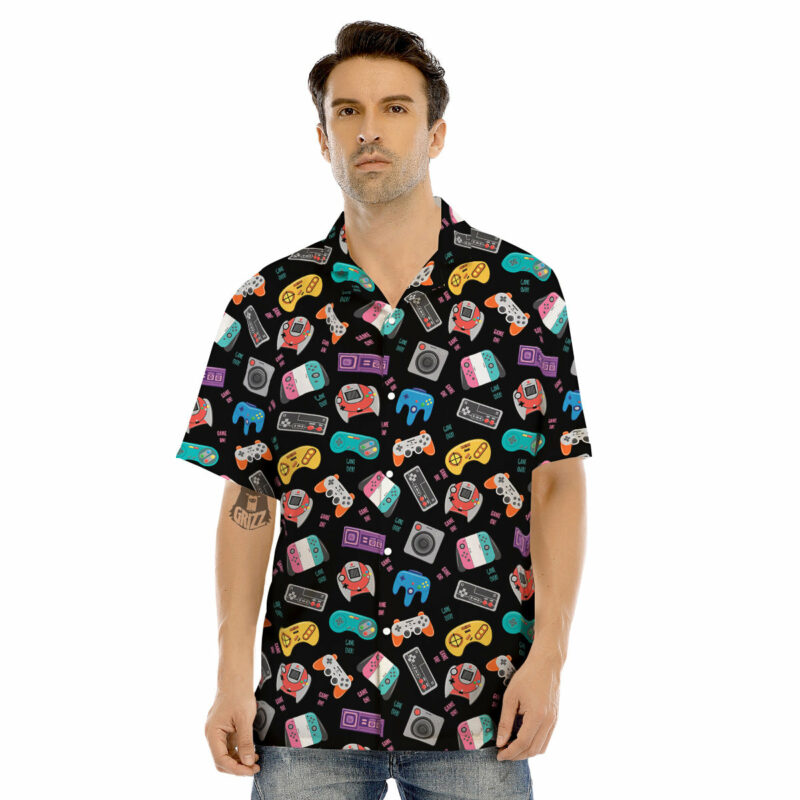 Orange prints Retro Video Game Controller Print Pattern Men's Hawaiian Shirt